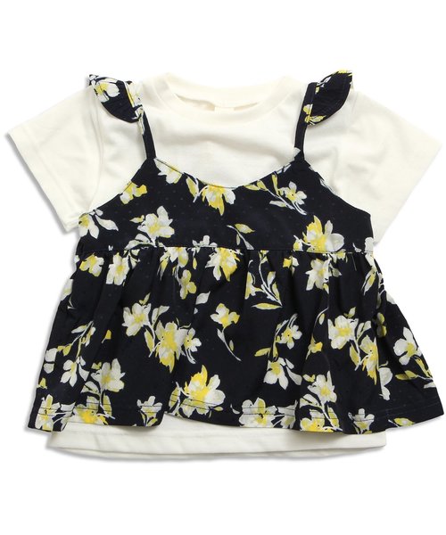 apres les cours（アプレレクール）の「花柄キャミレイヤードТシャツ（Tシャツ/カットソー・キッズ・グレー/オフホワイト/ネイビー・80/140/110/130/90/100/120）」の2枚目の写真