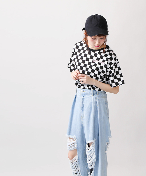 WEGO（ウィゴー）の「WEGO/フラッグチェックプリントカットソー（Tシャツ/カットソー・レディース・ホワイト/ブラック系その他2・FREE）」の12枚目の写真