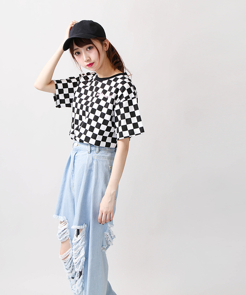 WEGO（ウィゴー）の「WEGO/フラッグチェックプリントカットソー（Tシャツ/カットソー・レディース・ホワイト/ブラック系その他2・FREE）」の13枚目の写真