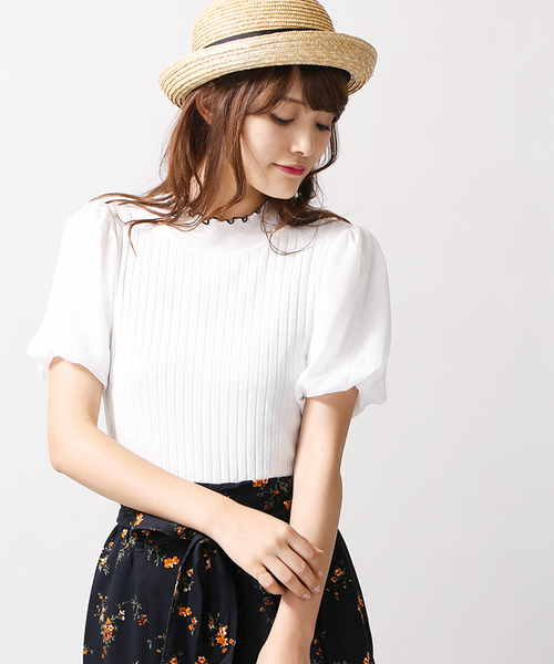 WEGO(ウィゴー)の「WEGO/シフォンスリーブメロウカットソー(Tシャツ/カットソー・レディース・ホワイト/レッド/ブラック・FREE)」の2枚目の写真