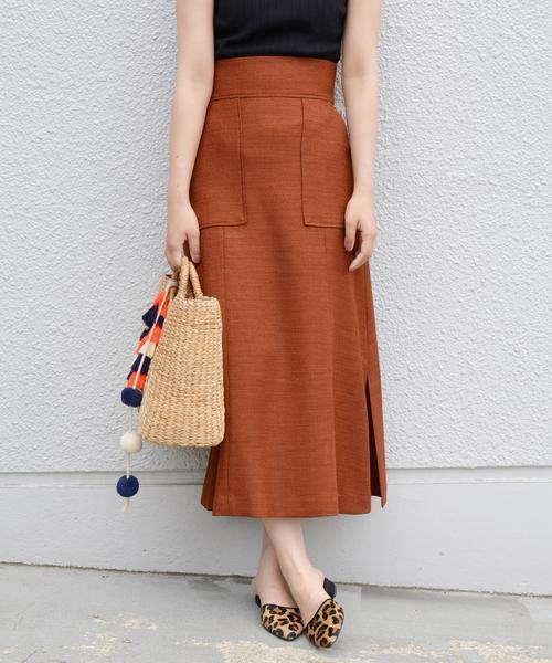 Khaju（カージュ）の「Khaju:ミディトラピゾイドスカート◇（スカート・レディース・マスタード/テラコッタ/ライトオリーブ・26/27）」の2枚目の写真