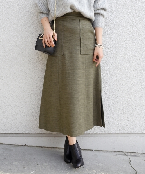 Khaju（カージュ）の「Khaju:ミディトラピゾイドスカート◇（スカート・レディース・マスタード/テラコッタ/ライトオリーブ・26/27）」の3枚目の写真