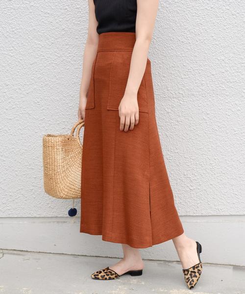 Khaju（カージュ）の「Khaju:ミディトラピゾイドスカート◇（スカート・レディース・マスタード/テラコッタ/ライトオリーブ・26/27）」の4枚目の写真