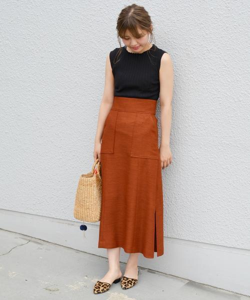 Khaju（カージュ）の「Khaju:ミディトラピゾイドスカート◇（スカート・レディース・マスタード/テラコッタ/ライトオリーブ・26/27）」の6枚目の写真