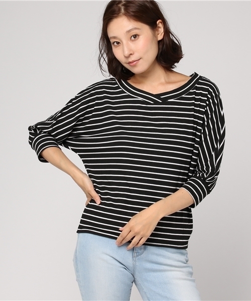 IMAGE COLLECTION(イマージュコレクション)の「ボーダードルマンカットソー(Tシャツ/カットソー・レディース・ブラック系その他/ホワイト系その他・M/S/L)」の12枚目の写真