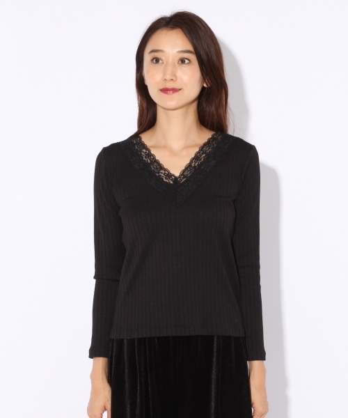 niko and...（ニコアンド）の「テレコレース付きVネックTシャツ【niko and ...】（Tシャツ/カットソー・レディース・ピンク/ブラック/オフホワイト/グレー・LARGE/MEDIUM）」の10枚目の写真