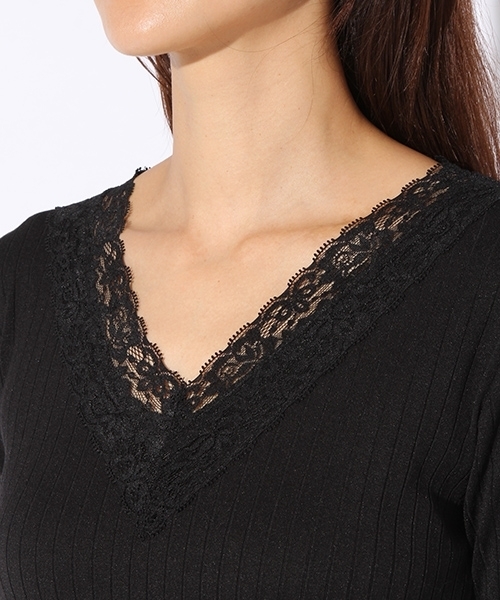 niko and...（ニコアンド）の「テレコレース付きVネックTシャツ【niko and ...】（Tシャツ/カットソー・レディース・ピンク/ブラック/オフホワイト/グレー・LARGE/MEDIUM）」の16枚目の写真