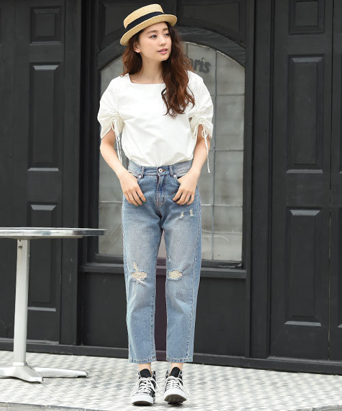 Luz Llena（ラズレナ）の「クラッシュストレートデニムパンツ（デニムパンツ・レディース・ブルー/サックスブルー・MEDIUM/LARGE）」の3枚目の写真