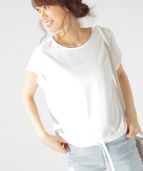 EVERLAST(スポーツ・ライフスタイル)（エバーラスト）の「BAYFLOW／【EVERLAST(エバーラスト)】HEM STRING 18SS（Tシャツ/カットソー・レディース・ホワイト/アクア・MEDIUM）」の2枚目の写真