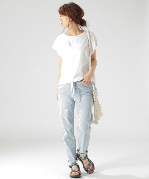 EVERLAST(スポーツ・ライフスタイル)（エバーラスト）の「BAYFLOW／【EVERLAST(エバーラスト)】HEM STRING 18SS（Tシャツ/カットソー・レディース・ホワイト/アクア・MEDIUM）」の11枚目の写真