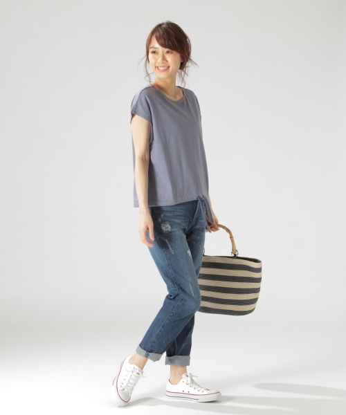 EVERLAST(スポーツ・ライフスタイル)（エバーラスト）の「BAYFLOW／【EVERLAST(エバーラスト)】HEM STRING 18SS（Tシャツ/カットソー・レディース・ホワイト/アクア・MEDIUM）」の8枚目の写真