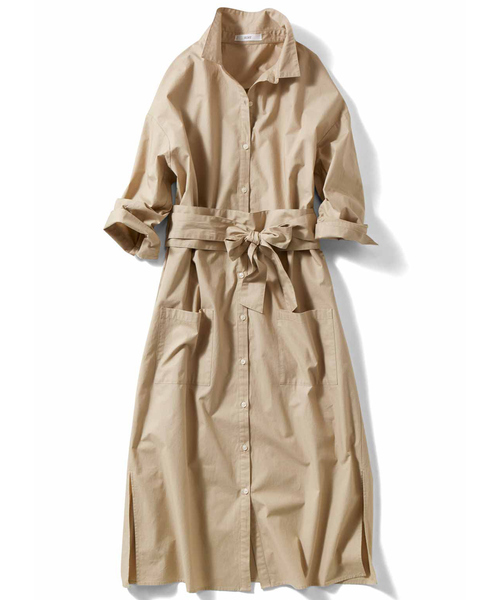 IEDIT（イディット）の「ＩＥＤＩＴ　ソロテックス（Ｒ）混素材でイージーケアなサッシュベルト付きシャツワンピース（シャツワンピース・レディース・カーキ/ベージュ/ブラック×ホワイト・XX-LARGE/SMALL/X-LARGE/LARGE/MEDIUM）」の10枚目の写真