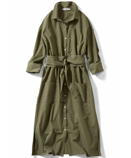 IEDIT（イディット）の「ＩＥＤＩＴ　ソロテックス（Ｒ）混素材でイージーケアなサッシュベルト付きシャツワンピース（シャツワンピース・レディース・カーキ/ベージュ/ブラック×ホワイト・XX-LARGE/SMALL/X-LARGE/LARGE/MEDIUM）」の11枚目の写真