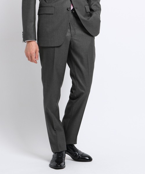 シャイニーストライプノータックシングルパンツ 撥水 フォーマルスーツ 小物 Kikuchi Takeo スリーシーズン スーツパンツ