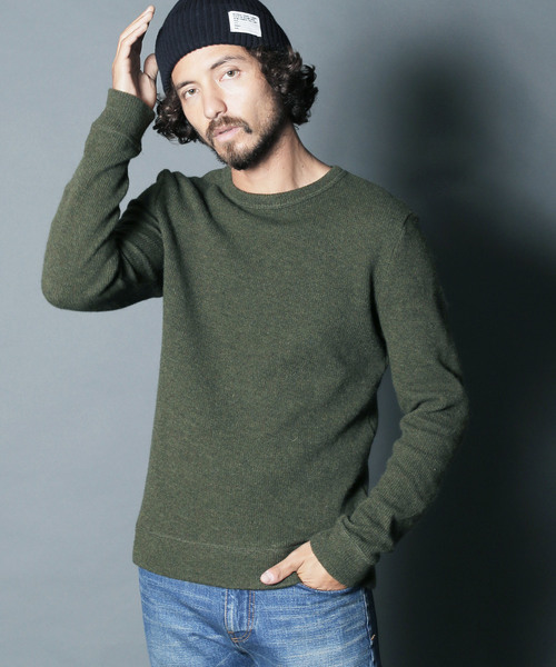 Magine(マージン)の「W/NY QUARTER W FACE KNIT SAW C/N L/S:ウール/ナイロン クォーターダブルフェイスニットソークルーネック(Tシャツ/カットソー・メンズ・ボルドー/チャコールグレー/オリーブ/グレー・44/46/48)」の3枚目の写真