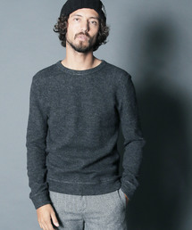 W/NY QUARTER W FACE KNIT SAW C/N L/S:ウール/ナイロン クォーターダブルフェイスニットソークルーネック