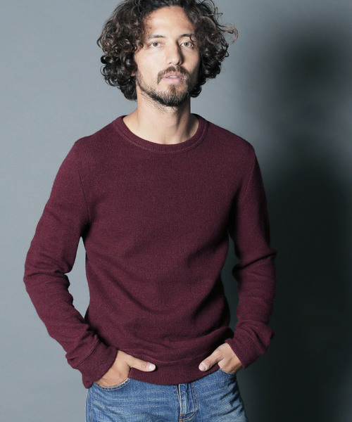 Magine(マージン)の「W/NY QUARTER W FACE KNIT SAW C/N L/S:ウール/ナイロン クォーターダブルフェイスニットソークルーネック(Tシャツ/カットソー・メンズ・ボルドー/チャコールグレー/オリーブ/グレー・44/46/48)」の4枚目の写真