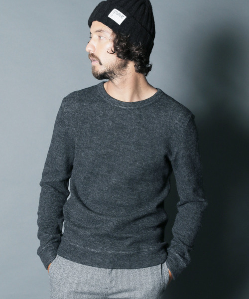 Magine(マージン)の「W/NY QUARTER W FACE KNIT SAW C/N L/S:ウール/ナイロン クォーターダブルフェイスニットソークルーネック(Tシャツ/カットソー・メンズ・ボルドー/チャコールグレー/オリーブ/グレー・44/46/48)」の6枚目の写真
