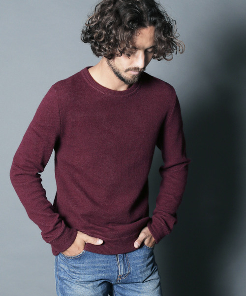 Magine(マージン)の「W/NY QUARTER W FACE KNIT SAW C/N L/S:ウール/ナイロン クォーターダブルフェイスニットソークルーネック(Tシャツ/カットソー・メンズ・ボルドー/チャコールグレー/オリーブ/グレー・44/46/48)」の9枚目の写真
