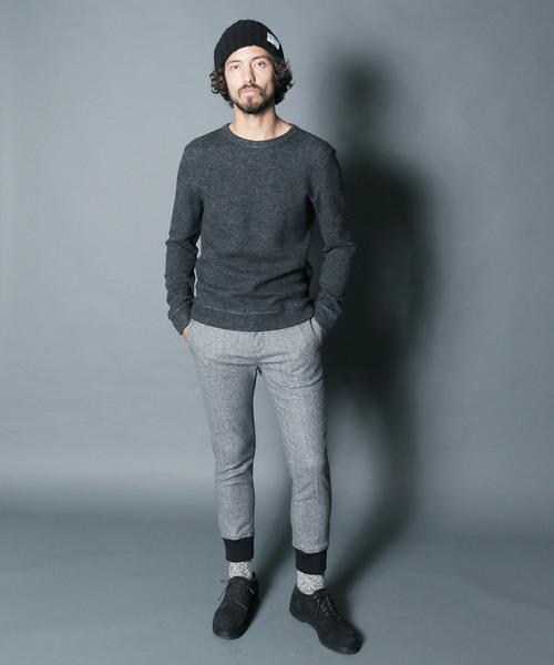 Magine(マージン)の「W/NY QUARTER W FACE KNIT SAW C/N L/S:ウール/ナイロン クォーターダブルフェイスニットソークルーネック(Tシャツ/カットソー・メンズ・ボルドー/チャコールグレー/オリーブ/グレー・44/46/48)」の10枚目の写真