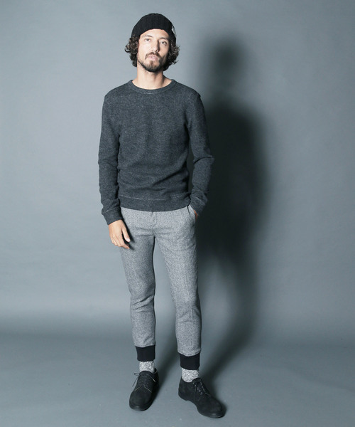 Magine(マージン)の「W/NY QUARTER W FACE KNIT SAW C/N L/S:ウール/ナイロン クォーターダブルフェイスニットソークルーネック(Tシャツ/カットソー・メンズ・ボルドー/チャコールグレー/オリーブ/グレー・44/46/48)」の12枚目の写真