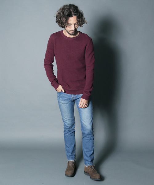 Magine(マージン)の「W/NY QUARTER W FACE KNIT SAW C/N L/S:ウール/ナイロン クォーターダブルフェイスニットソークルーネック(Tシャツ/カットソー・メンズ・ボルドー/チャコールグレー/オリーブ/グレー・44/46/48)」の19枚目の写真