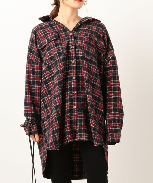 archives(アルシーヴ)の「タータンチェック柄BIGシャツ(シャツ/ブラウス・レディース・ネイビー/ブラウン・MEDIUM)」の1枚目の写真