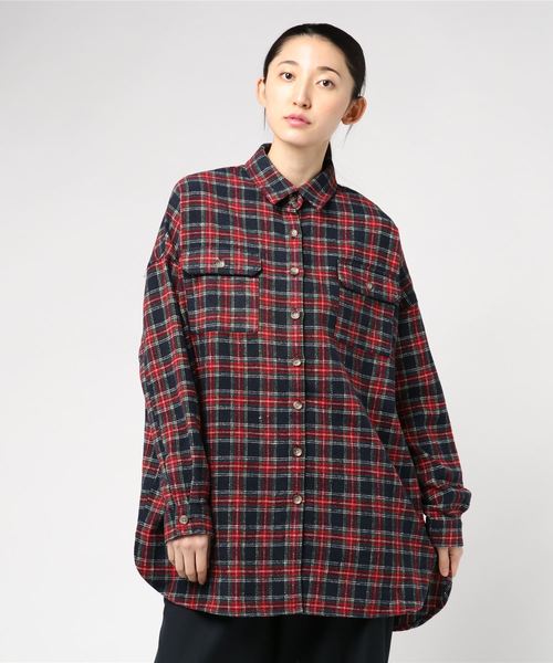 archives(アルシーヴ)の「タータンチェック柄BIGシャツ(シャツ/ブラウス・レディース・ネイビー/ブラウン・MEDIUM)」の6枚目の写真