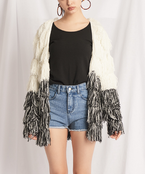 EGOIST（エゴイスト）の「MIXヤーンフリンジニットカーデ（ニット/セーター・レディース・ブラウン/ブルー/マルチ・FREE）」の3枚目の写真