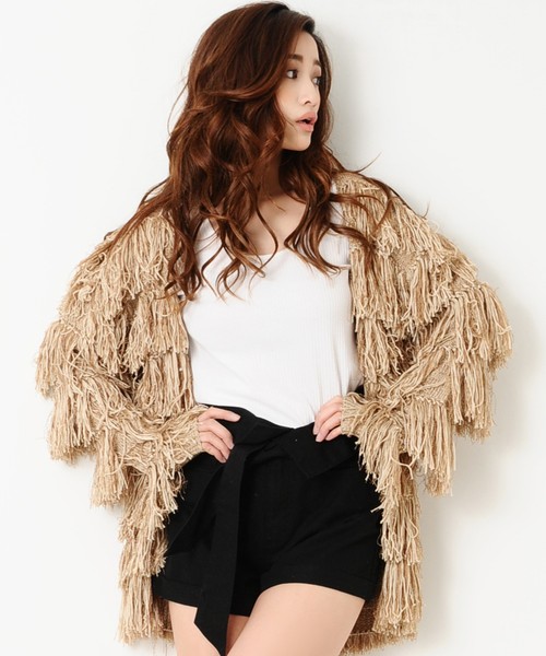 EGOIST（エゴイスト）の「MIXヤーンフリンジニットカーデ（ニット/セーター・レディース・ブラウン/ブルー/マルチ・FREE）」の8枚目の写真