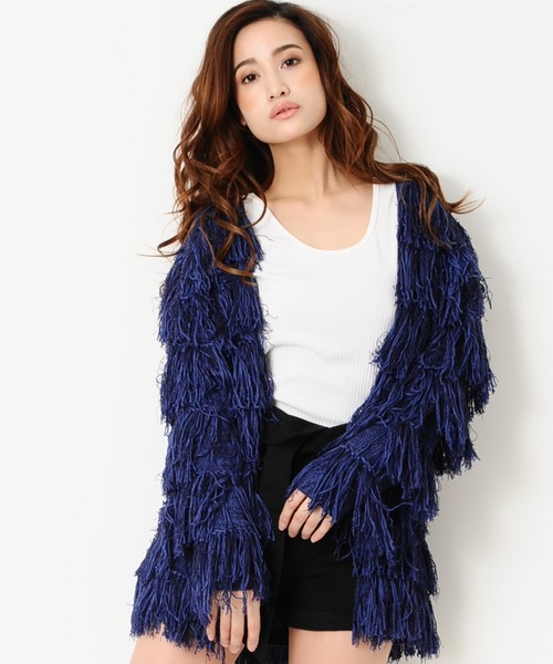 EGOIST（エゴイスト）の「MIXヤーンフリンジニットカーデ（ニット/セーター・レディース・ブラウン/ブルー/マルチ・FREE）」の9枚目の写真