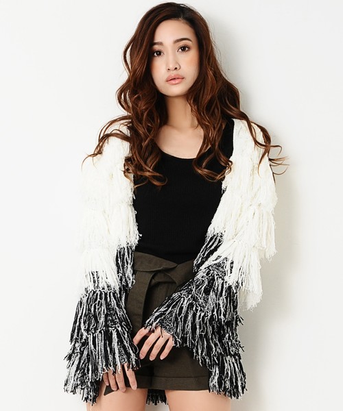 EGOIST（エゴイスト）の「MIXヤーンフリンジニットカーデ（ニット/セーター・レディース・ブラウン/ブルー/マルチ・FREE）」の10枚目の写真