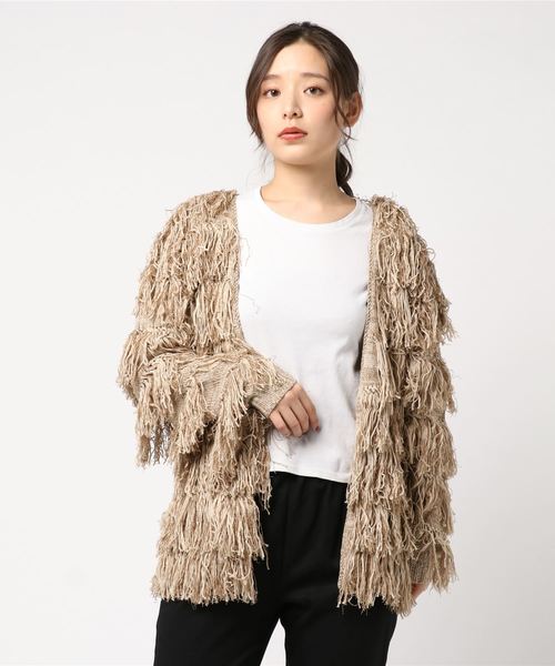 EGOIST（エゴイスト）の「MIXヤーンフリンジニットカーデ（ニット/セーター・レディース・ブラウン/ブルー/マルチ・FREE）」の11枚目の写真