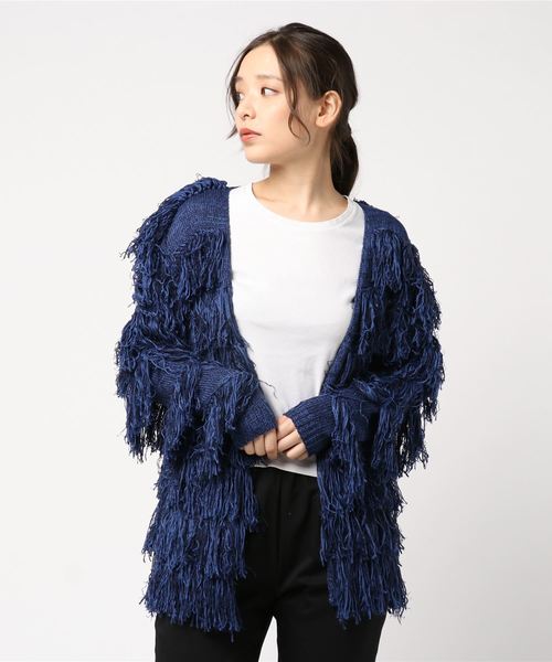 EGOIST（エゴイスト）の「MIXヤーンフリンジニットカーデ（ニット/セーター・レディース・ブラウン/ブルー/マルチ・FREE）」の12枚目の写真