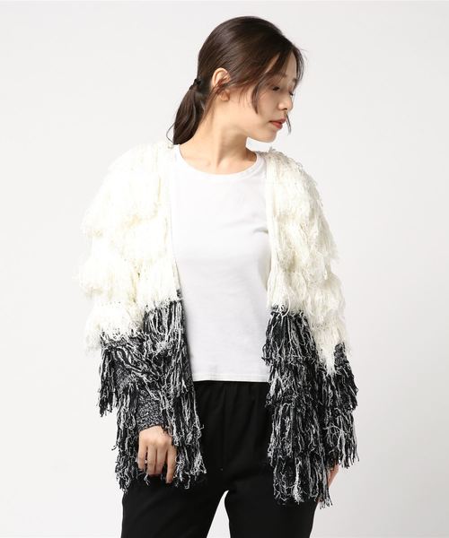 EGOIST（エゴイスト）の「MIXヤーンフリンジニットカーデ（ニット/セーター・レディース・ブラウン/ブルー/マルチ・FREE）」の4枚目の写真