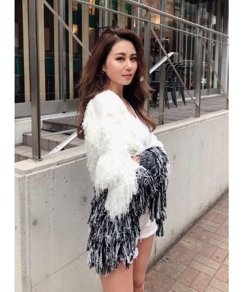 EGOIST（エゴイスト）の「MIXヤーンフリンジニットカーデ（ニット/セーター・レディース・ブラウン/ブルー/マルチ・FREE）」の15枚目の写真