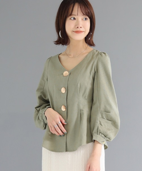 SESTO（セスト）の「パフスリーブメタル釦ブラウス（シャツ/ブラウス・レディース・カーキ/ベージュ/ブラック/ホワイト・M）」の4枚目の写真