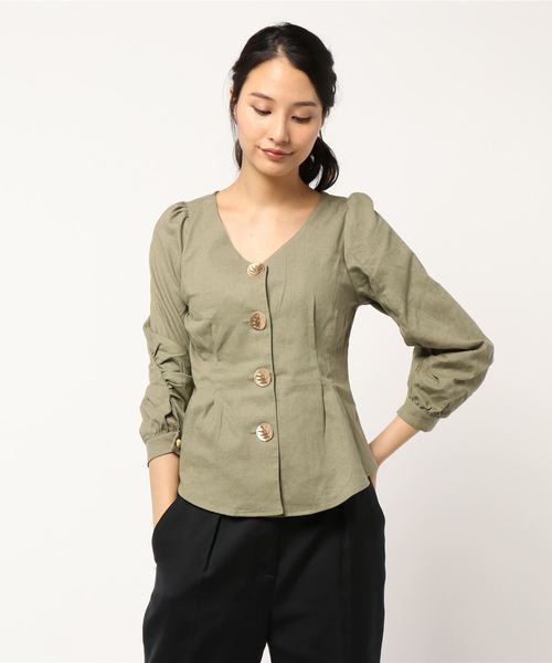 SESTO（セスト）の「パフスリーブメタル釦ブラウス（シャツ/ブラウス・レディース・カーキ/ベージュ/ブラック/ホワイト・M）」の5枚目の写真