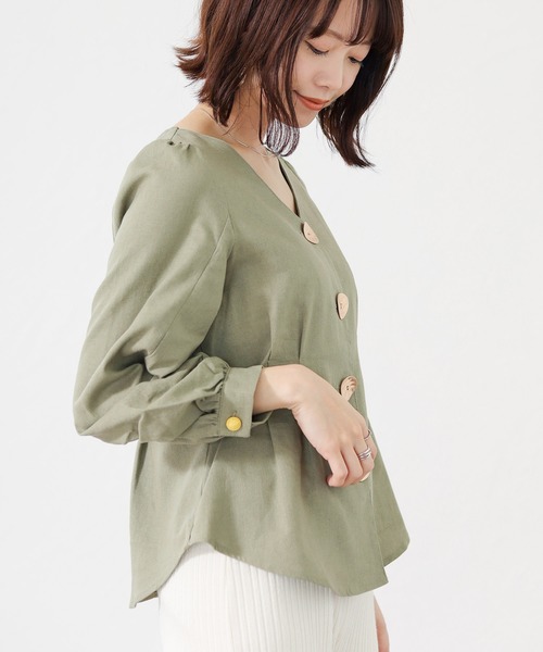 SESTO（セスト）の「パフスリーブメタル釦ブラウス（シャツ/ブラウス・レディース・カーキ/ベージュ/ブラック/ホワイト・M）」の13枚目の写真