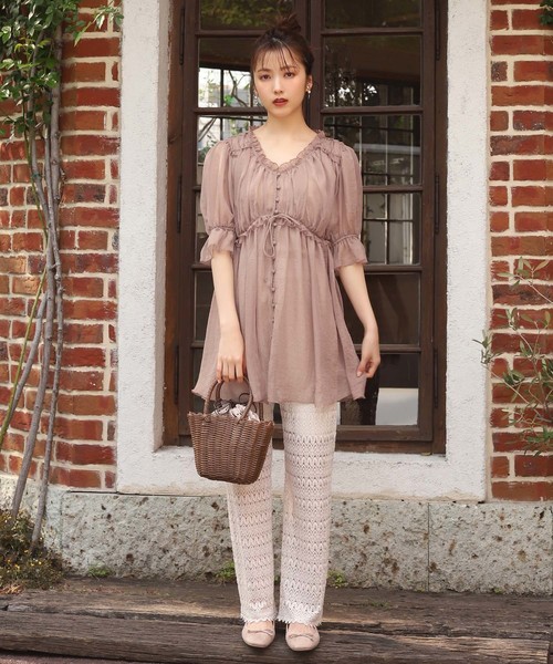 インフルエンサー着用Innika choo ピンクスカラップワンピース one after another NICE CLAUP/【Cherie chuu】プリーツ花柄