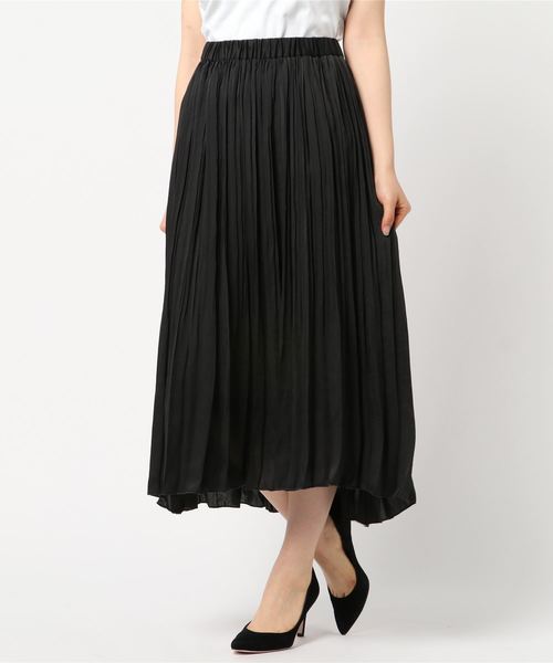 DISCOAT（ディスコート）の「サテンアシメプリーツスカート（スカート・レディース・チャコールグレー/ライトグレー/マスタード/キャメル・FREE）」の2枚目の写真