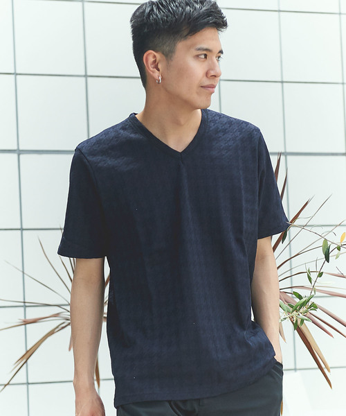 GRAND GLOBAL（グランドグローバル）の「日本製リンクスジャガードV（Tシャツ/カットソー・メンズ・ホワイト/ネイビー/グレー・40/38）」の3枚目の写真