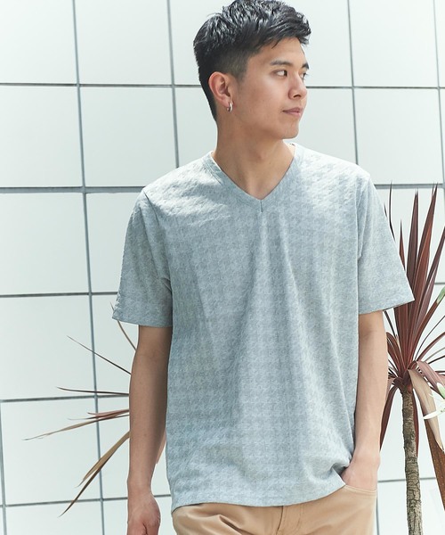 GRAND GLOBAL（グランドグローバル）の「日本製リンクスジャガードV（Tシャツ/カットソー・メンズ・ホワイト/ネイビー/グレー・40/38）」の2枚目の写真