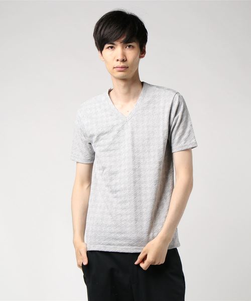 GRAND GLOBAL（グランドグローバル）の「日本製リンクスジャガードV（Tシャツ/カットソー・メンズ・ホワイト/ネイビー/グレー・40/38）」の16枚目の写真