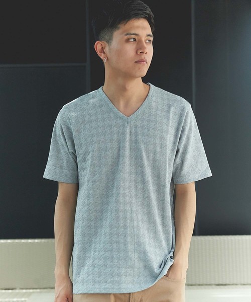 GRAND GLOBAL（グランドグローバル）の「日本製リンクスジャガードV（Tシャツ/カットソー・メンズ・ホワイト/ネイビー/グレー・40/38）」の14枚目の写真