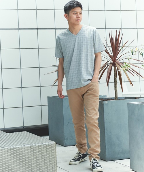 GRAND GLOBAL（グランドグローバル）の「日本製リンクスジャガードV（Tシャツ/カットソー・メンズ・ホワイト/ネイビー/グレー・40/38）」の8枚目の写真