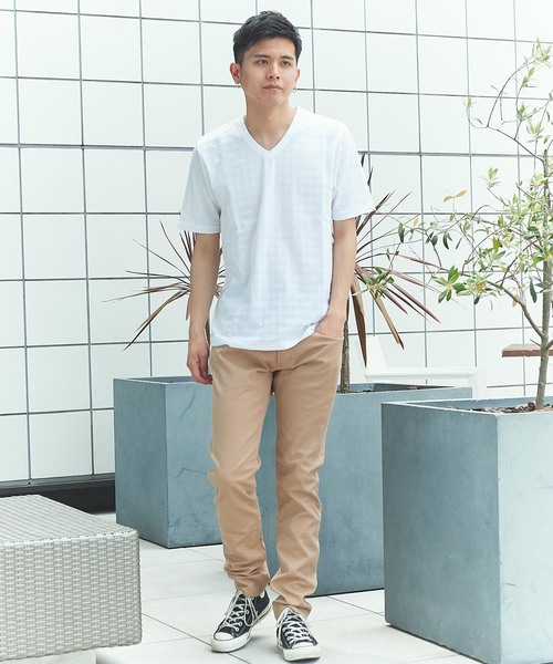 GRAND GLOBAL（グランドグローバル）の「日本製リンクスジャガードV（Tシャツ/カットソー・メンズ・ホワイト/ネイビー/グレー・40/38）」の7枚目の写真