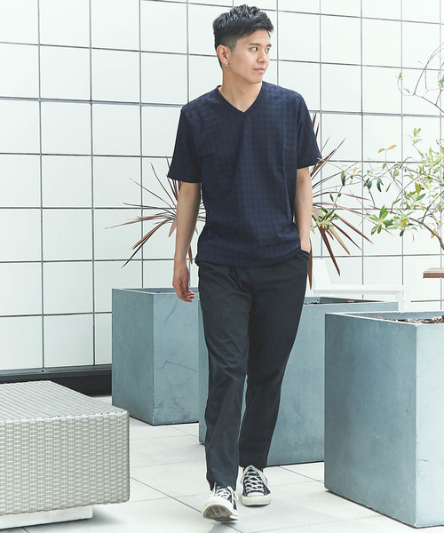 GRAND GLOBAL（グランドグローバル）の「日本製リンクスジャガードV（Tシャツ/カットソー・メンズ・ホワイト/ネイビー/グレー・40/38）」の6枚目の写真