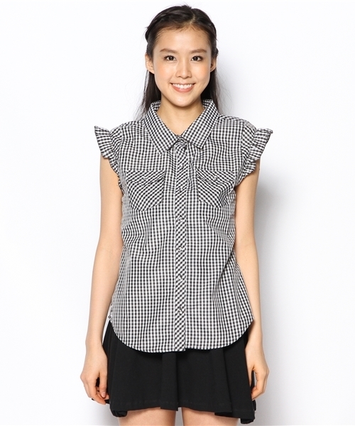 WEGO（ウィゴー）の「WEGO/ギンガムチェック肩フリルブラウス（シャツ/ブラウス・レディース・レッド/ブラック/ブルー/ブルー系その他・FREE）」の9枚目の写真