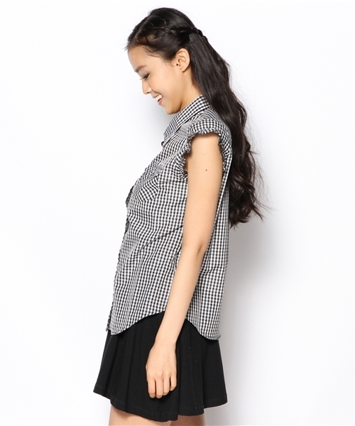 WEGO（ウィゴー）の「WEGO/ギンガムチェック肩フリルブラウス（シャツ/ブラウス・レディース・レッド/ブラック/ブルー/ブルー系その他・FREE）」の10枚目の写真